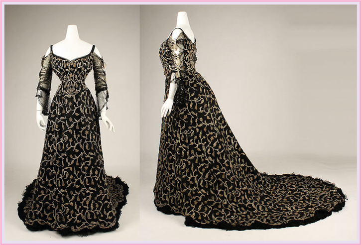 1904 Morin-Blossier court dress with bare shoulder bodice (Metropolitan Museum of Art - New York City, New York, USA) front From the museum's Web site