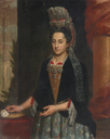 ca. 1690 Lady, half length, in a mantua gown and a lace frelange headdress by ? (auctioned by Sotheby's) size adjusted to 72 cm high at 60 pixels/cm