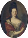 ca. 1690 Maria Angela Caterina d'Este in half-length in a silk dress with lace trimmings and a red shawl by follower of Rigaud (auctioned by Christie's)